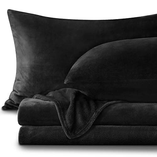 BEDELITE Flannel Sheets King Size Black - Super Soft Fleece Sheets Set Fluffy Extra Plush, 4 Piece(Include Fitted Sheet, Flat Sheet, 2 Pillowcases) - Image 1