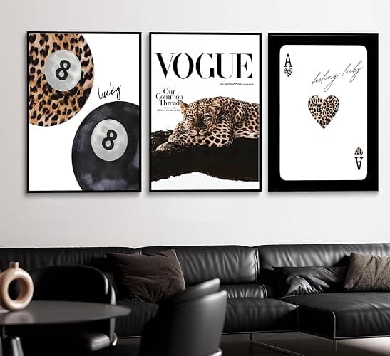 Set of 3 Trendy Leopard Canvas Wall Art Preppy Room Aesthetic Cheetah Cheetah posters Prints Funky Lucky 8 Ball Wall Decor Pictures for Girls Bedroom Apartment Dorm Unframed Decoration thumbnail 2
