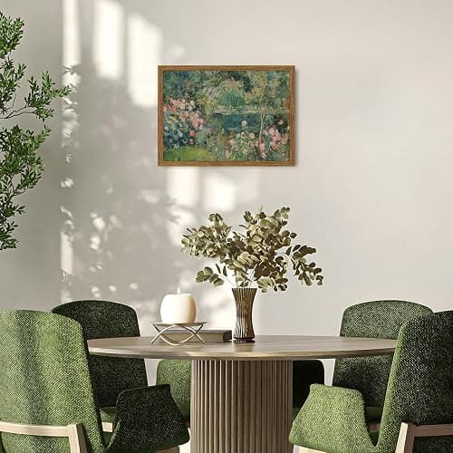 Framed Vintage Floral Landscape Canvas Wall Art, Rose Garden Pond Wall Decor Paintings, Rustic Cottagecore Nature Plant Pictures Prints Aesthetic Home Decor for Living Room Bedroom Bathroom 8x10 inch thumbnail 7
