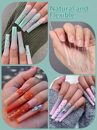 504 PCS No C Curve Clear Nail Tips for Acrylic Nails Professional, 3XL Extra Long, 12 Sizes Half Cover Straight Tapered Square French Fake Nail Tips for Nail Salons Home DIY thumbnail 2