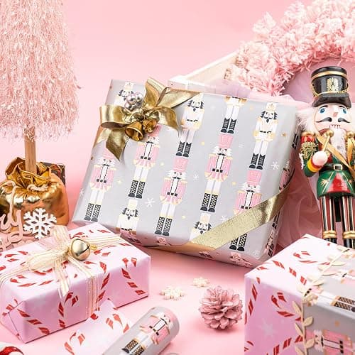 WRAPAHOLIC Reversible Nutcracker Christmas Wrapping Paper - Mini Roll - 17 Inch x 33 Feet - Nutcracker and Candy Cane Design Printed on Pearlized Paper for Chrsitmas, Holiday, Party Celebration thumbnail 4