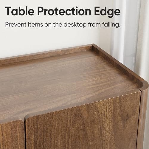 Smuxee Walnut Sideboard Cabinet, Freestanding Buffet Cabinet with Curved Edge Design, Wood Storage Cabinet with Adjustable Shelf for Living Room, Hallway, Entryway thumbnail 4