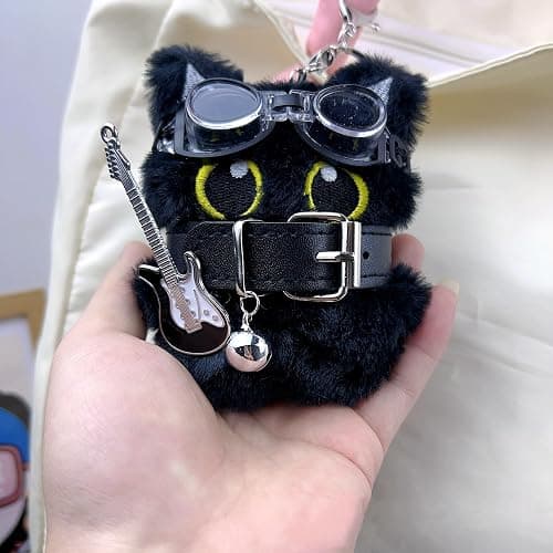 TUCEWP Black Cat Keychain for Women Men Cute Y2k Plush Cat Bag Charm for Handbag Kawaii Birthday Halloween Christmas Gift thumbnail 4