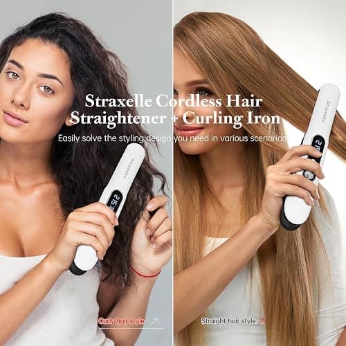 Mini Cordless Hair Straightening, 2 in 1 Cordless Hair Straighteners and Curler with 5000mAh Battery Rechargeable Travel Hair Straightener, 175℃-215℃ Flat Iron Portable for Women Men thumbnail 3