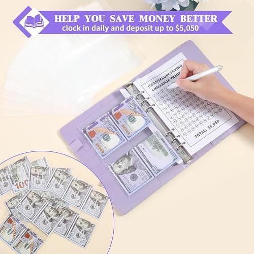 NICOOTH 100 Envelopes Money Saving Binder A5 Savings Challenge Book Easy and Fun Way to Save $5,050 thumbnail 4