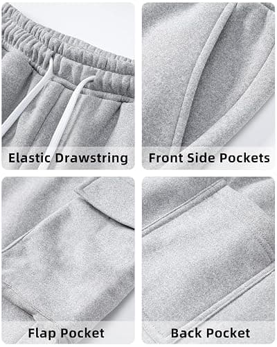 A WATERWANG Men's Fleece Cargo Sweatpants Casual Cotton Tapered Drawstring Athletic Workout Joggers Sweat Pants with Pockets thumbnail 6