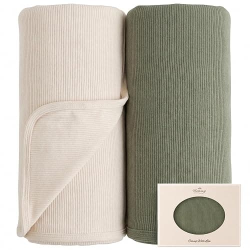 Konssy Ribbed Knit Baby Blankets 2 Pack, Stretchy Lightweight Swaddle Blanket for Boys & Girls, Soft Cozy Receiving Wrap for Newborns, Infants, & Toddlers, 33x42 Inch - Image 1