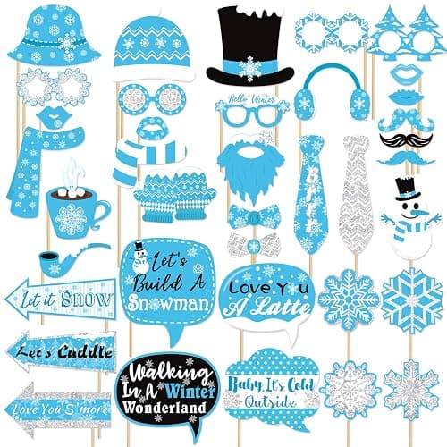 Snowflake Photo Booth Props 38 Pcs Frozen Party Decorations Winter Wonderland Party Favor for Holiday Party Christmas Party Supplies - Image 1