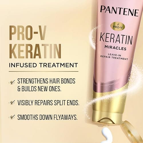 Pantene Keratin Leave-In Conditioner with Argan Oil, Protein Treatment for Dry, Damaged & Color-Treated Hair, Repairs Split Ends & Protects from Damage, Formaldehyde-Free, 8.4 Fl Oz thumbnail 2