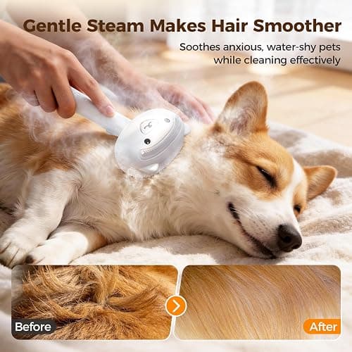 Self Cleaning Shedding Steam Cat Brush, Silicone Scraper Included Dog Brush, primecat, Cat Brushes for Shedding, USB Rechargeable, for Grooming & Haired Pets, Dogs & Cats, White thumbnail 3