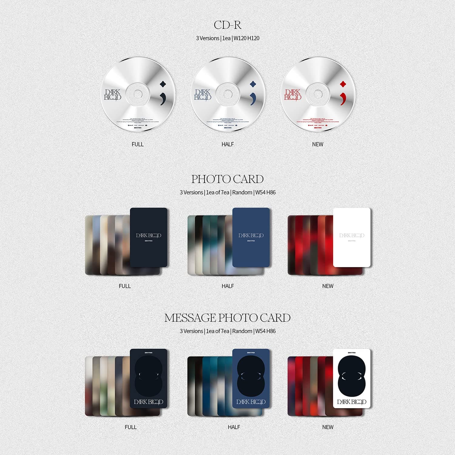 ENHYPEN - [DARK BLOOD] (HALF Ver.) Book + CD-R + Photocard + Message Card + Sticker + Postcard + Bookmark + Poster with Lyrics + 2 Pin Buttons + 4 Extra Photocards thumbnail 4