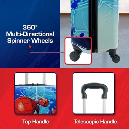 FUL Marvel Spider-Man 21 Inch Kids Carry On Luggage, Hardshell Rolling Suitcase with Spinner Wheels, Multi thumbnail 6