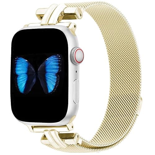 TJCENXIN Slim Metal Band for Apple Watch Bands for Women 41mm 40mm 38mm 45mm 44mm 42mm 49mm, H-shaped Magnetic Strap Stainless Steel Mesh Clasp for iWatch Series 10 9 8 7 6 5 4 3 2 1 SE - Image 1