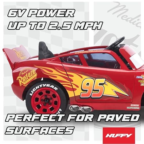 Huffy Lightning McQueen 6V Ride-On Toy Car with Headlights & Engine Sounds, Foot Pedal Drive, Up to 2.5 MPH, Ages 3–7 thumbnail 4