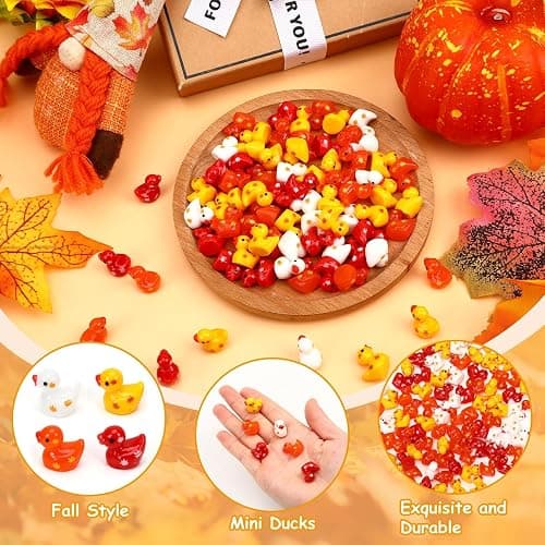 DTOFOOT 100Pcs Mini Fall Resin Ducks Thanksgiving Tiny Autumn Figurines | Fall Dollhouse Decor, Thanksgiving Table Settings, 100 Pcs Mini Maple Leave Tiny Ornaments thumbnail 3