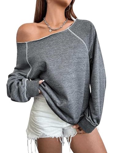 RoseSeek Women's Off The Shoulder Sweatshirts Long Sleeve Pullover Tops Trendy Y2k Fall Tops - Image 1