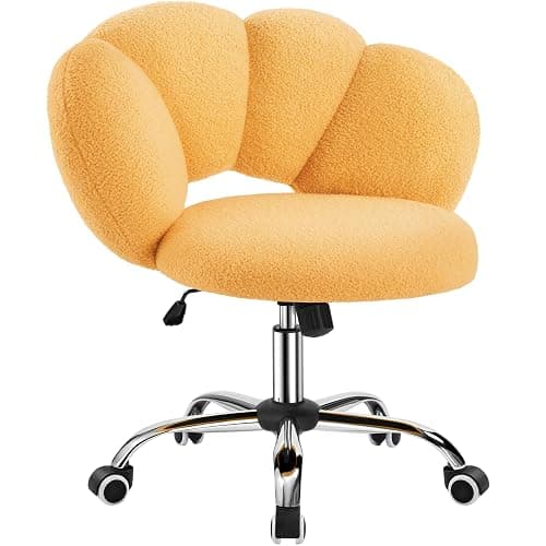 Yaheetech Boucle Upholstered Desk Chair Cloud-Shaped Vanity Chair Adjustable Home Office Computer with Rolling Wheels for Living Room, Bedroom Yellow - Image 1