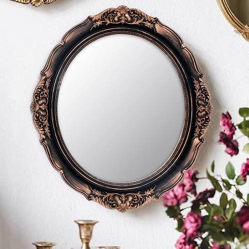 YCHMIR Dekospiegel Vintage Spiegel Hängespiegel 37,6 x 33,3 cm oval Spiegel braun thumbnail 2