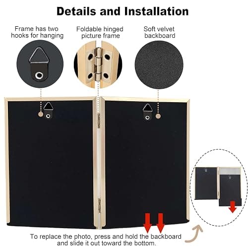 ACHAVINM 4x6 Double Picture Frame with White Enamel Finish, Gold Edge Metal Hinged Photo Frames, Real Glass Front Velvet Back, Display for Wall and Tabletop, Ideal for Wedding Couple Family Photos thumbnail 6