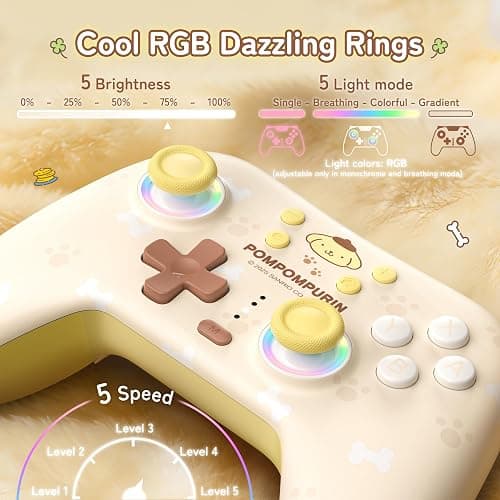 Kuitmor Yellow Switch Controller,Yellow Dog Hall Effect Controllers Wireless for Switch 2/1/OLED/Lite,PC,Android,iOS, Bluetooth + Wired + 2.4G Receiver,1000mAh Battery,6-Axis Gyro,Dual Vibration,RGB Breathing Light thumbnail 4