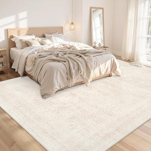 8x10 Area Rugs for Living Room: Vintage Boho Neutral Washable Rug Indoor Soft Large Area Rug Carpet for Bedroom Nursery Farmhouse Dining Room Office Floor Non-Slip Low Pile Under Table Rug Beige thumbnail 2