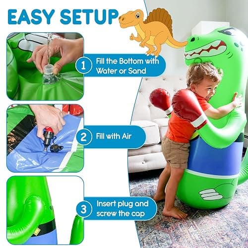 Preferred Toys Inflatable Dinosaur Punching Bag for Kids – Bop Bag for Toddlers and Children Ages 3-14 – 47" Blow Up Toy with Bounce-Back Action – Fill Base with Sand or Water - Blue thumbnail 5