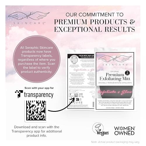 Seraphic Skincare Original Premium Exfoliating Mitt for Body (2pc) – 100% Vegan Viscose Traditional Body Scrub Glove Kessa Korean Washcloth – Body Exfoliator for Self-Tan Removal & Keratosis Pilaris thumbnail 6