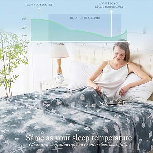 PFASDFW Cooling Blanket Twin Size (60"x80"), Double Sided Ice Cold Blanket for Hot Sleepers, Transfer Heat to Keep Cool, Soft Lightweight for Night Sweats, Bed & Couch, Ocean Design thumbnail 2