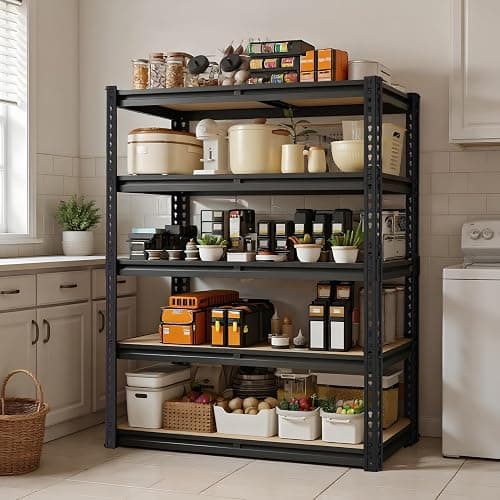 ZEUKMXOO 5-Tier Garage Storage Shelves, Heavy Duty Adjustable Shelving Unit, 60"H Garage Rack with 2400lbs Capacity, Metal Utility Shelves for Warehouse, Basement, Pantry, Tool Room, Home Organization thumbnail 8