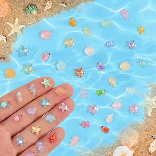 Yonseng 400pcs Luminous Mini Ocean Resin Animals Starfish Jellyfish Seashell Mini Turtles Set Resin Animals Tiny Sea Models for Dollhouse Miniatures DIY Fish Tank Fairy Garden Micro Landscaping - Image 1