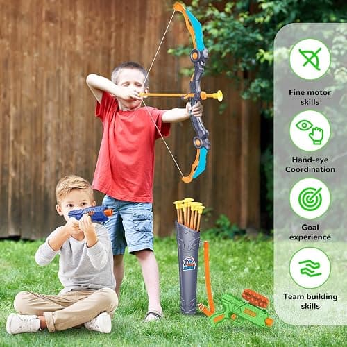 GMAOPHY Bow and Arrow for 5 6 7 8 9 10 11+ Year Old Boys, Birthday Gift for Kids, Indoor Outdoor Activity Toys, 2 Pack LED Light Up Archery Toy with 20 Suction Cup Arrows, Standing Target - Green thumbnail 4