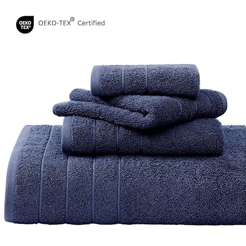 Casa Platino Luxury Cotton Bath Towel Set - 18 PCs - Low Twist, Soft & High Absorbency - 6 Bath, 6 Wash Cloth, 6 Hand Towels - Classic Hotel Quality, Durable & Ideal for Modern Bathrooms - Navy Blue thumbnail 5