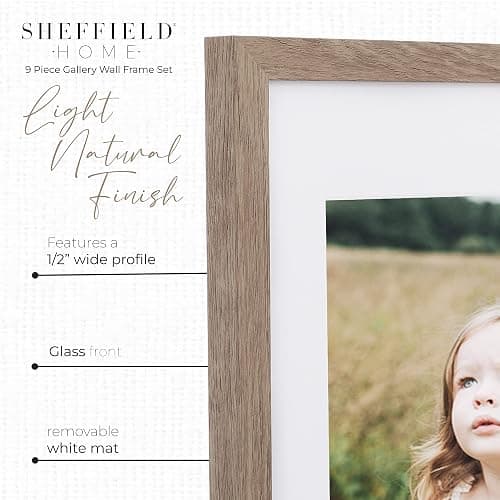 Sheffield Home 9 Piece Gallery Wall Frame Set, 11x14 Inch, Light Natural thumbnail 4