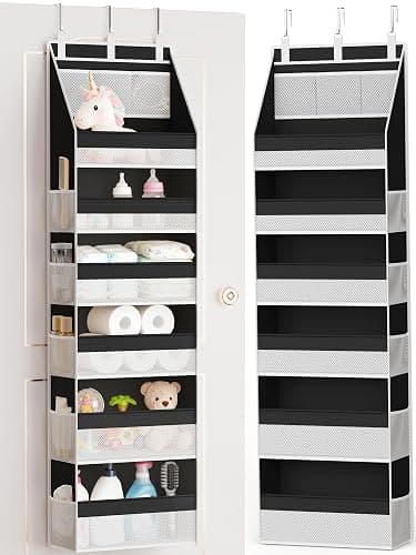 Criusia Over the Door Organizer, Heavy-Duty 6-Shelf Hanging Storage with 13 Mesh Pockets, 55lbs Capacity Behind the Door Storage for Nursery, Bathroom, Bedroom, and Dorm, Black - Image 1