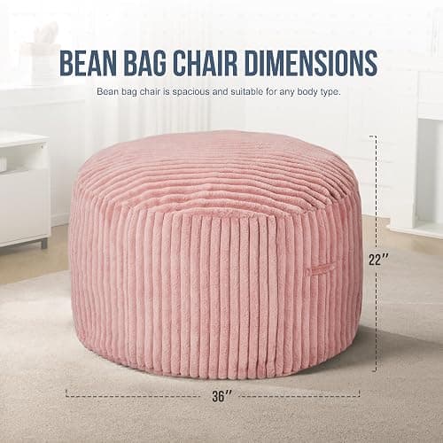 3ft Bean Bag Chairs for Adults Large Beanbag Chair with Stripe Plush Cover Big Bean Bag Chair for Living Room Bedroom Dorm Office thumbnail 2