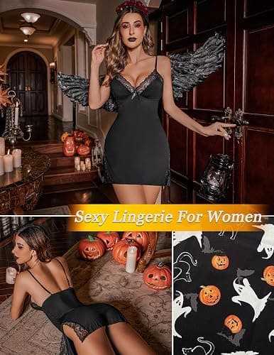 Avidlove Women's Lingerie Sexy Nightwear Spaghetti Strap Nightgown Babydoll | Sexy Lingerie for Women, V-Neck Babydoll Lingerie, Cotton Nightgown, Side Slit Chemise Nighty thumbnail 8