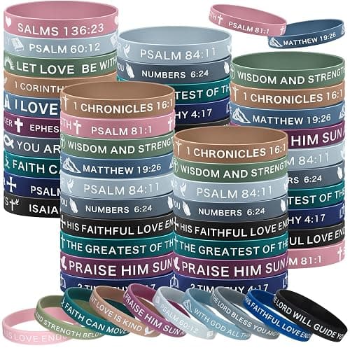 Minatee 60 Pcs Bible Verse Christian Bracelets Bulk, Classic Colors | Motivational Christian Rubber Bracelets, Jesus Silicone Wristbands Inspirational Gifts for Men Women, Inspirational Gifts - Image 1