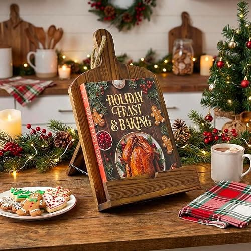 MyGift Cookbook Stand Recipe Book Holder Brown Wood Cutting Board Design | Kitchen Display Easel Reading Support Countertop Cooking Manual Tablet Rest Baking Meal Preparation Home Chef Organizer thumbnail 5