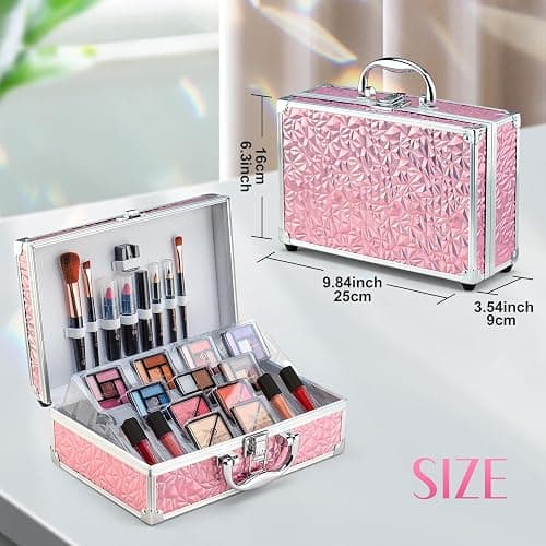 Color Nymph Starter Makeup Kit for Tweens Girls, Train Case for Women Full Kit with Eye Shadow, Lipstick, Blush, Brushes, Lipgloss, Mascara, Brow Wax and Mirror Pink Full Starter Cosmetics Set thumbnail 8