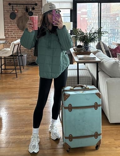 Daacee 2025 Oversized Lightweight Quilted Pullover Jacket for Women Half Zip Puffer Jackets Padded Outwear with 4 Pockets - Green - Medium thumbnail 5