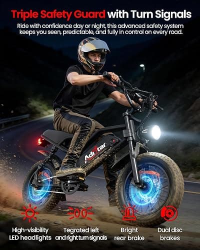 ADISTAR 16" Electric Bike for Adults/Teens, Peak 1500W & 65 Miles Long Range, 48V 15.6Ah Battery, Full Suspension Fat Tire All-Terrain EBike on Mountains,Snow,Sand,Black thumbnail 5