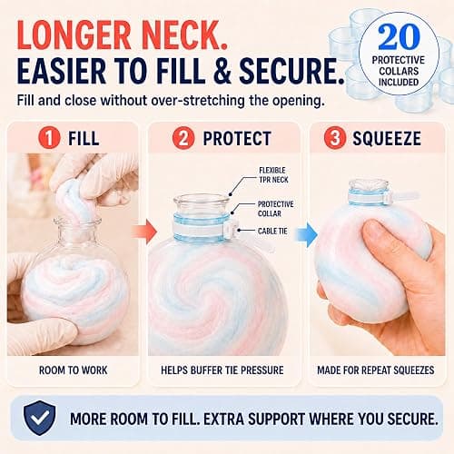 DIY Stress Ball Making Kit, 12 Empty Squishy Skins, Fillers, Slime & Clay | Extended-Neck Craft Kit, 20 Neck Protector Rings, 7 Colors, for Adults & Teens, ASMR Squeeze thumbnail 3