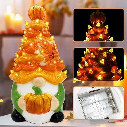 Hexagram Fall Decorations for Home, Fall Gnomes Ceramic Tree Decor | Green Gnome Pumpkin Table Decor, Ceramic Tree Centerpieces Decorations Indoor thumbnail 5