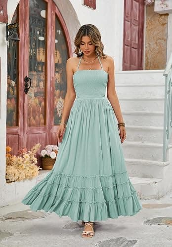 R.Vivimos Womens Summer Boho Sexy Backless Long Dresses - Image 1