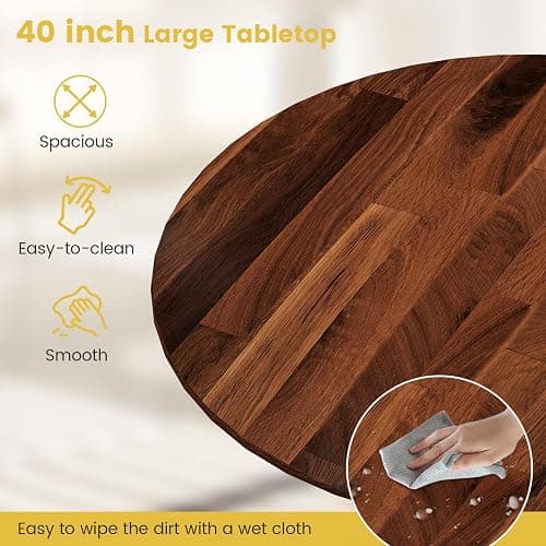 Byroce Round Dining Table for 4, 40 Inch Farmhouse Round Kitchen Table with Heavy-Duty Rubber Wood Frame & Curved Trestle Legs, Mid-Century Rustic Pedestal Table for Home, Dining Room & Living Room thumbnail 5