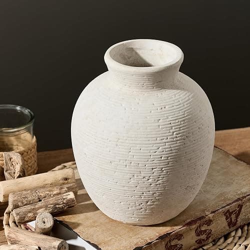 Vanselia Ceramic Flower Vase Home Decor - Farmhouse Table Vases Rustic Vintage Living Room Kitchen Bedroom Decorations for House Book Shelf Office Coffee Desk Dining Fireplace (7.4" Rustic) thumbnail 4