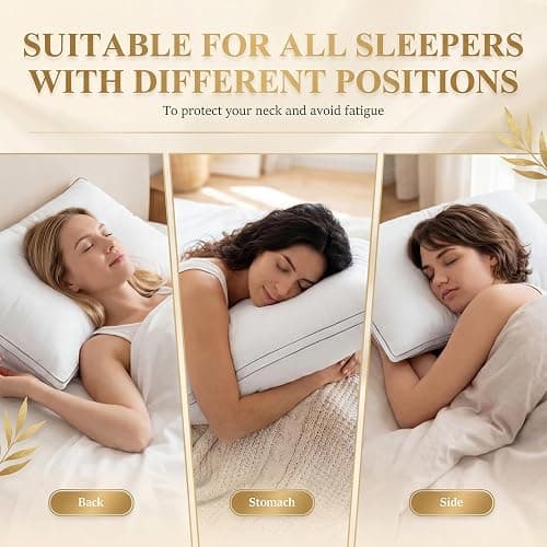 Homotive Feather Pillows Queen Size Set of 2 Goose Down Pillows with 100% Breathable Cotton Cover, Hotel Collection Bed Pillows for Sleeping, Soft Support for Back, Stomach and Side Sleepers thumbnail 5