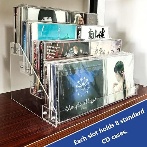 4Tier Clear Acrylic CD Holder - Cascading CD & DVD Storage Rack with Vinyl Record Stand - Holds up to 32 Cases (Large, Clear) thumbnail 7