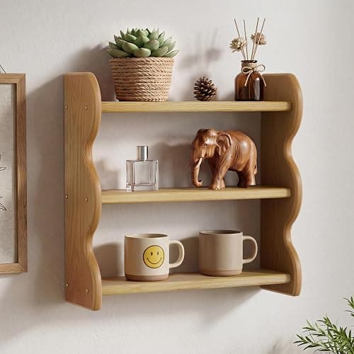 ZUJJAFY Wall Shelf, 3 Tier Hanging Shelves for Room Wall Decor, Wood Trinket Shelf Display for Living Room, Bedroom - Image 1