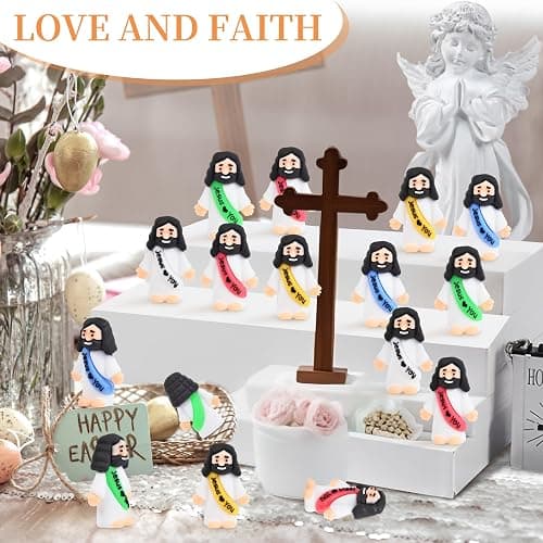 nedeqi 100 PCS Little Jesus Figures, Mini Jesus Figurines in Bulk, Tiny Pocket Rubber Jesus Love You Figure for Religious Party Favors, Sunday School, Baptism Gift, Easter Egg Stuffers (100) thumbnail 5